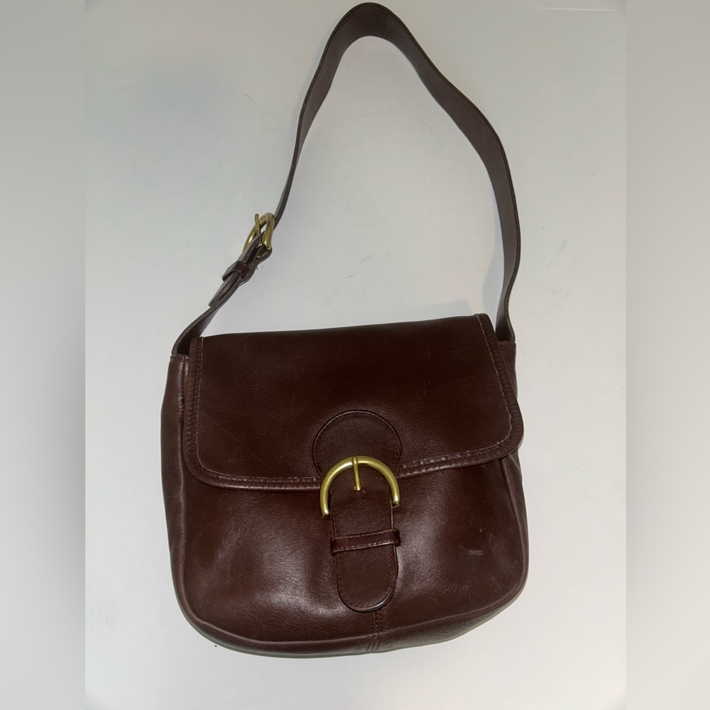 1997 COACH D7D4164 Brown Leather Bedford Flap Shoulder Bag